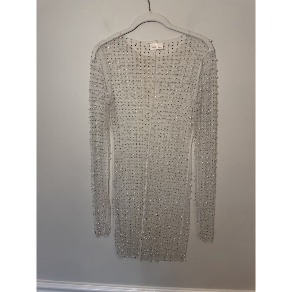 Beach Bunny Champagne Nights pearl mesh dress in cream Swim Cover Up Sz S New
